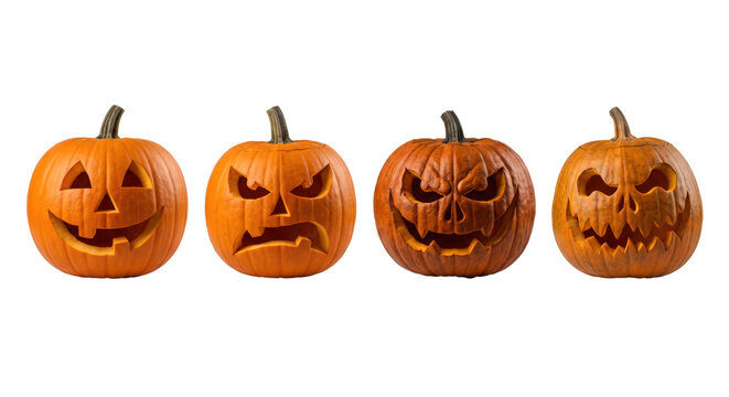 Spooky carved Halloween jack o lantern pumpkins