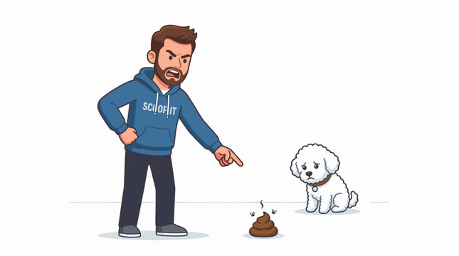 Potty Training Frustration with an Angry Dog Owner Scolding His Guilty Puppy for an Indoor Mess