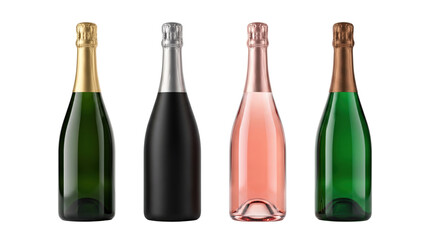 Champagne and wine bottles collection set isolated © PNG Lab