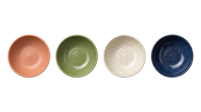 Colorful empty ceramic bowls collection set isolated