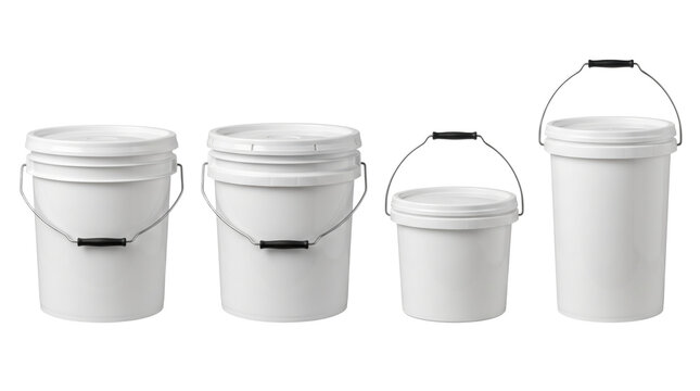 Blank white plastic buckets with metal handles