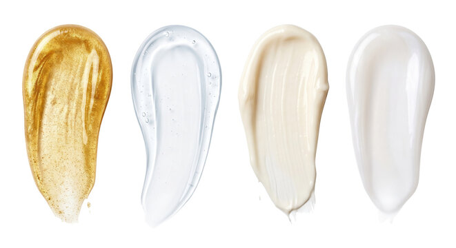 Glossy cosmetic liquid gel and foundation swatches
