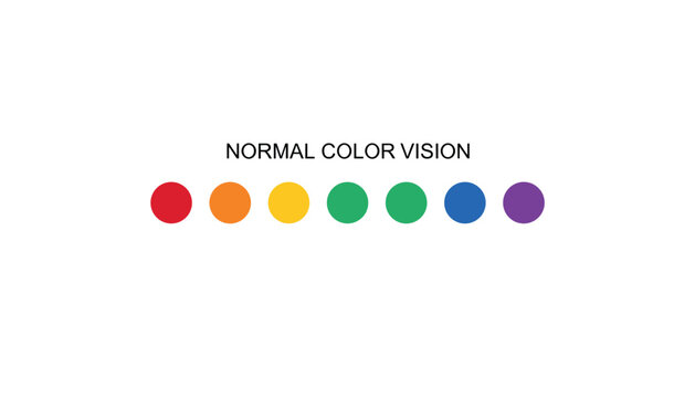 Test chart for normal color vision displays a spectrum of vibrant primary and secondary color circles.