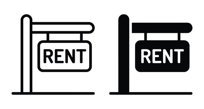Rent sign icon set for real estate property leasing apartment house commercial building marketing advertisement business agency rental service information