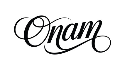 happy onam elegant calligraphy typography design for kerala harvest festival celebration traditional indian cultural holiday greeting handwritten lettering illustration © Zavivec