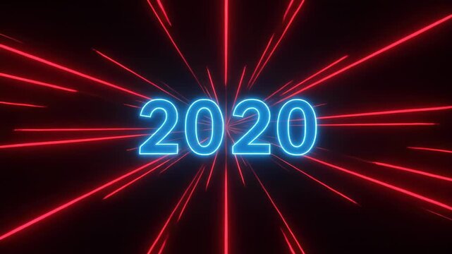 Red light burst animation with glowing year 2020 text