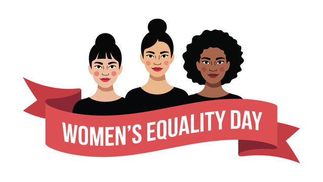 women's equality day banner with diverse female portraits celebrating empowerment inclusion gender equality cultural diversity unity social justice illustration