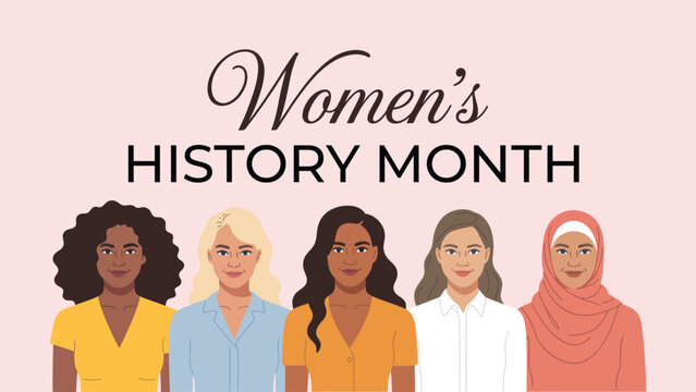 women's history month diverse women illustration celebrating female empowerment inclusion diversity equality leadership cultural representation awareness banner