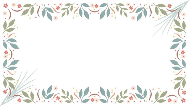 Beautiful floral border with leaves and flowers on white background for decoration