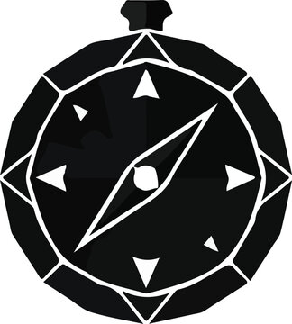 Vintage navigation compass silhouette, geometric pocket magnetic compass or outdoor adventure vector icon.