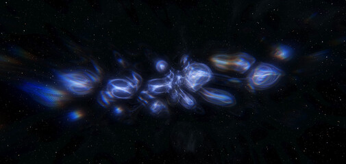 Abstract Blue Cosmic Nebula With Energy Waves and Stars in Deep Space 3D Rendering © edb3_16