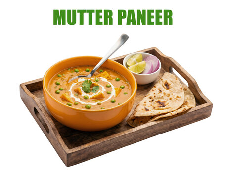 Punjabi style vegetarian main course Mutter Paneer displaying creamy cottage cheese curry and tandoori roti combo