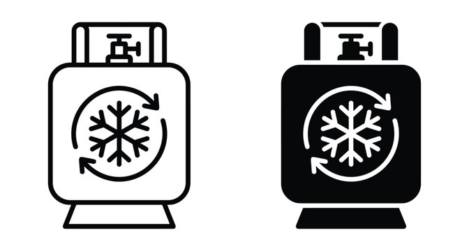 Refrigerant gas cylinder icon set showing cooling tank with snowflake symbol for HVAC air conditioning maintenance and industrial refrigeration services