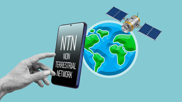 NTN Non Terrestrial Network Concept with Smartphone Satellite and Earth Globe Mobile Satellite Communication Global Connectivity Space Telecommunications and Future Wireless Technology