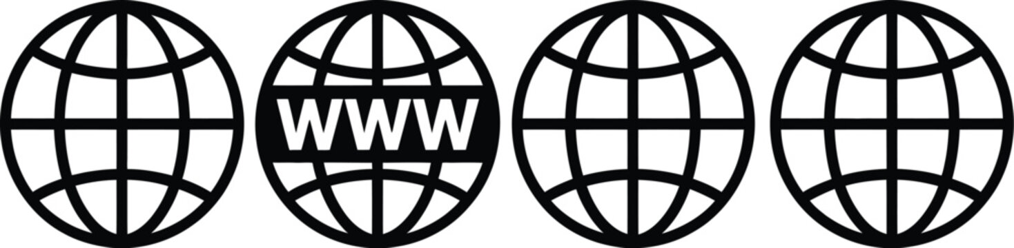 WWW, World wide web icons, evolution through different design styles, internet connectivity, browser, website, digital communication and technology symbols worldwide