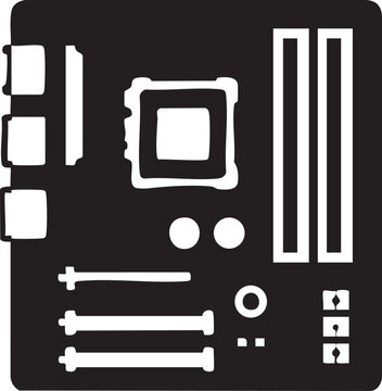 Minimalist motherboard icon flat vector design element for computer hardware and technology concepts ideal for web and app interfaces
