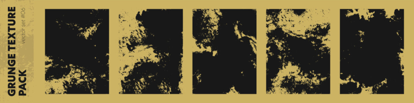 Grunge texture vector pack with eroded ink blocks,rough paint marks and raw worn edges.Distressed brush prints.Bold expressive overlay set for posters,packaging,graphics,branding,urban backgrounds.