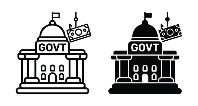 Government building icon with money on fishing hook representing political corruption bribery lobbying financial fraud and illegal influence in public administration