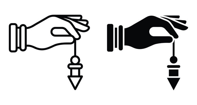 hand holding dowsing pendulum icon set for divination hypnosis spiritual healing occult practices magic ritual and psychic energy work