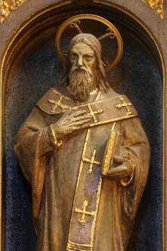 Saint Methodius, statue on the main altar in the Parish Church of the Visitation of the Virgin Mary in Cucerje, Croatia