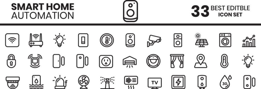 FSC Paper Certification Symbols - 33 Professional Vector Icons for Sustainable Forestry. Smart home automation icon set editable icons for home technology