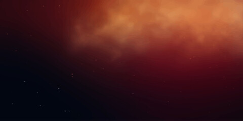 A nebulous cosmic cloud swirls with fiery oranges and deep reds, sprinkled with distant stars. © RD Visuals