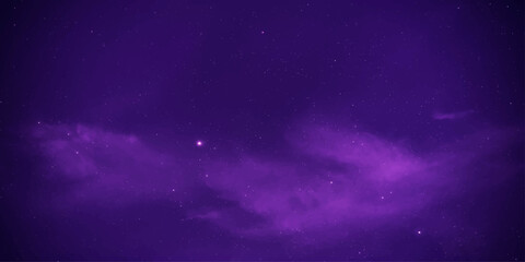 A mesmerizing nebula swirls with vibrant purple hues across a dark cosmic canvas, dotted with distant stars, creating an ethereal celestial landscape. © RD Visuals