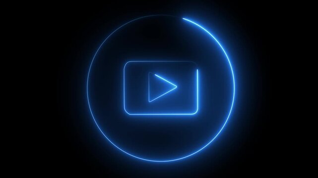 
Neon glowing Video play button icon animated,  Film strip with play sign. 4K Video motion graphic animation ,neon line Online play video icon isolated on black background.