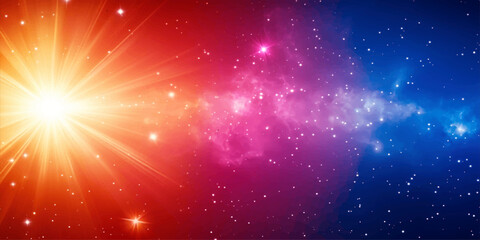 A vibrant nebula explodes with light and color, radiating outwards from a brilliant star, creating a stunning visual representation of cosmic wonder and universal energy. © RD Visuals