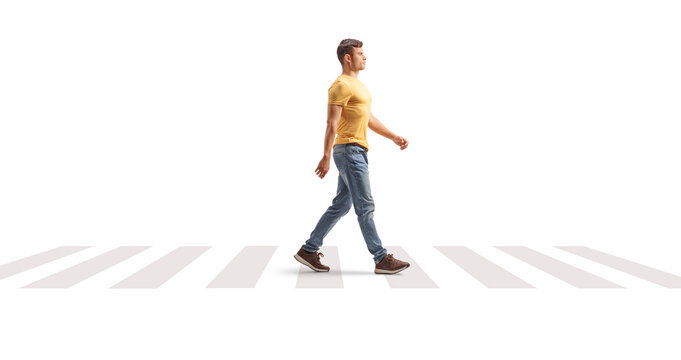 Male pedestrian at a zebra crossing