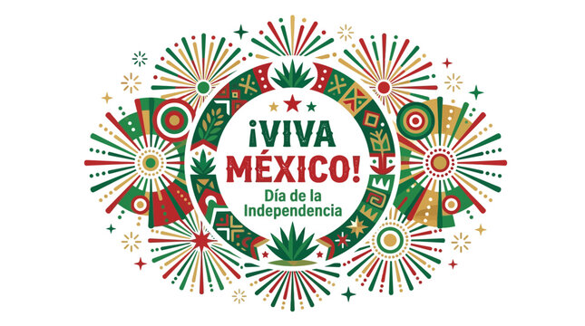 Mexican Independence Day Celebration Background with Fireworks and Agave Ornaments
