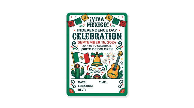 Mexican Independence Day Celebration Invitation with Traditional Folk Icons