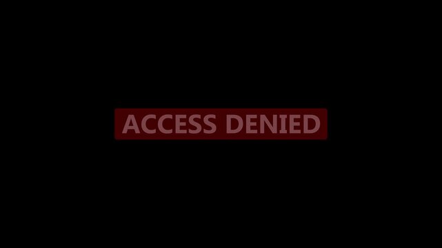 ACCESS DENIED red warning animation on black background. Perfect for cybersecurity, hacking, network protection, authentication errors, system alerts and futuristic interfaces.