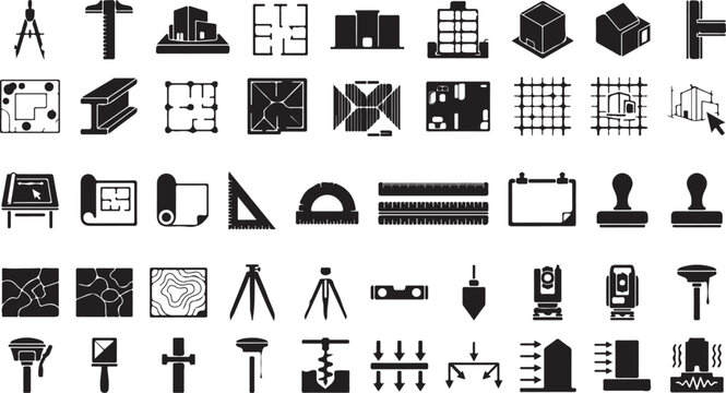 Black architecture and construction icon set for design projects