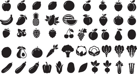 Black and white fruit and vegetable icon set © Musharof