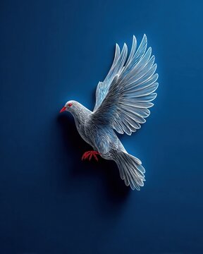 Minimal white peace dove outlined on blue background with clean border, International Peace Day vector design