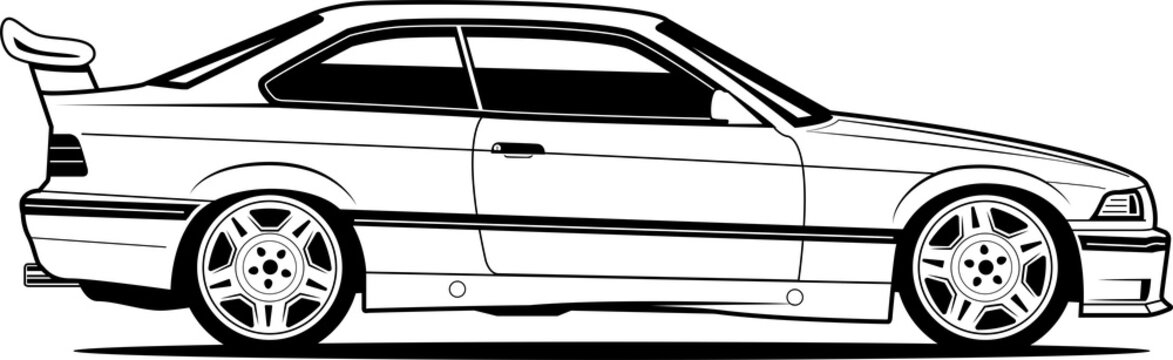 E36 Style European Sports Car Outline PNG
