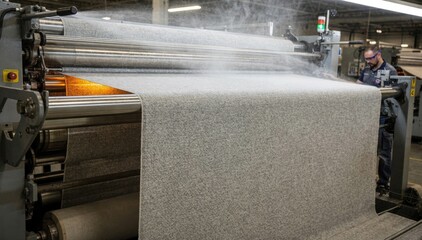 Obraz premium Hospitality seating fabric undergoing soilrelease finishing on a commercial upholstery line