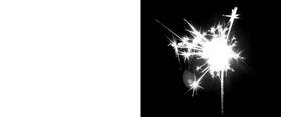 Fototapeta premium Sparkler alpha matte and luma mask, glowing firework light effect on black background, bright festive sparkler overlay for video editing