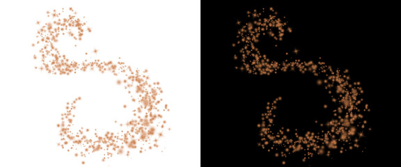 Golden glitter dust trail on white and black backgrounds, sparkling magic particles swirl, shimmering light effect for festive celebration and luxury design © Joba
