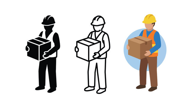 Construction Worker Carrying Box Icon Evolution Vector
