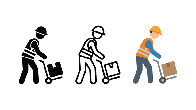 Construction Worker With Box Icon Evolution Vector
