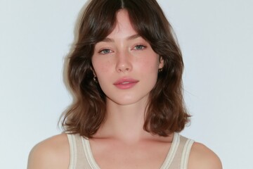 Fototapeta premium Beautiful woman brunette beauty close-up portrait on a white background 