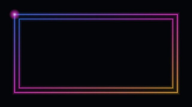 blue neon glowing frame border background running light loop