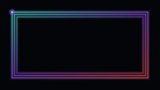 cyan neon glowing frame border background running light loop