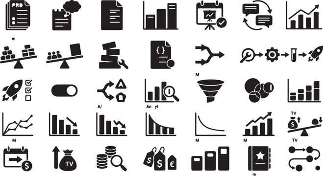 Business and finance icon set in black flat design
