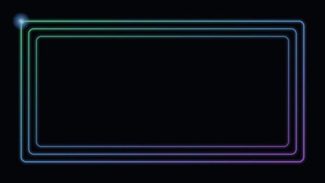 green neon glowing frame border background running light loop