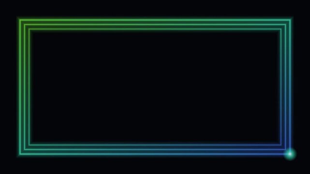 green neon glowing frame border background running light loop