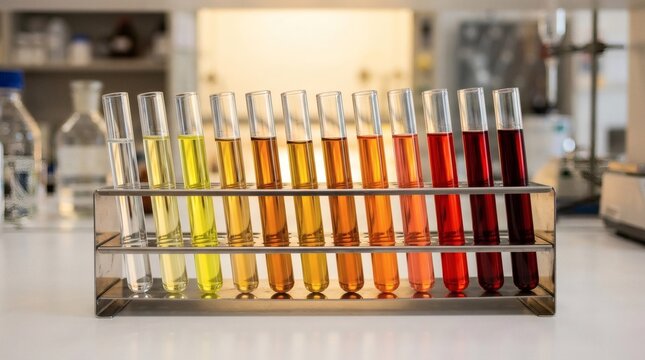 A dynamic composition of multiple test tubes in a laboratory setting with colorful liquids and scientific equipment.