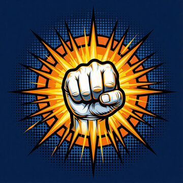 karate knock fist punch pop art comic style action illustration
